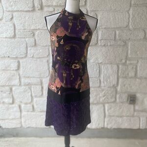 Custo Barcelona Purple Pink Gold Black Halter Top Sequin Dress SZ 40 / Medium
